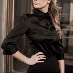 Diane Von Furstenburg Black Silk Button Down Top